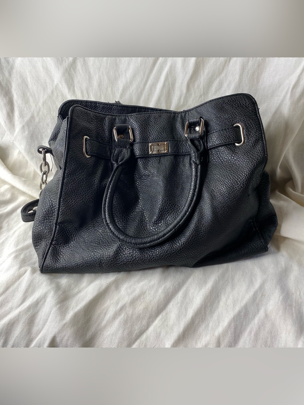 Classic Black Leather Satchel Handbag